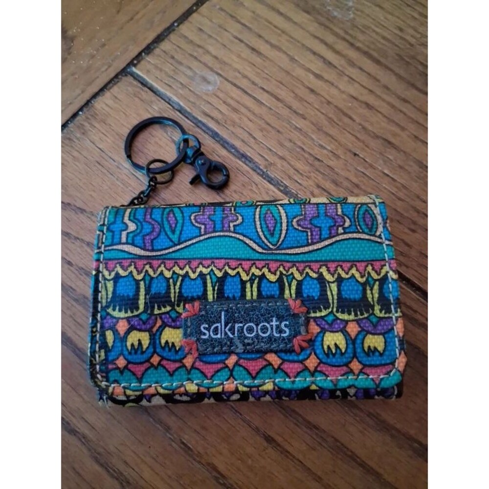 Sakroots Multicolor Tribal Print Keychain Snap Card Case Wallet OS